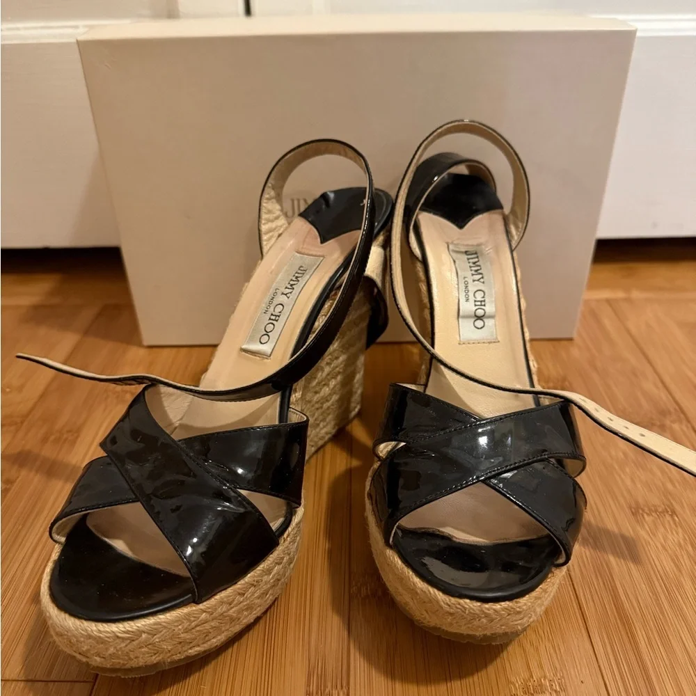 Jimmy Choo Phoenix Black Patent Leather Espadrilles – Size 41 - Picture 3 of 4